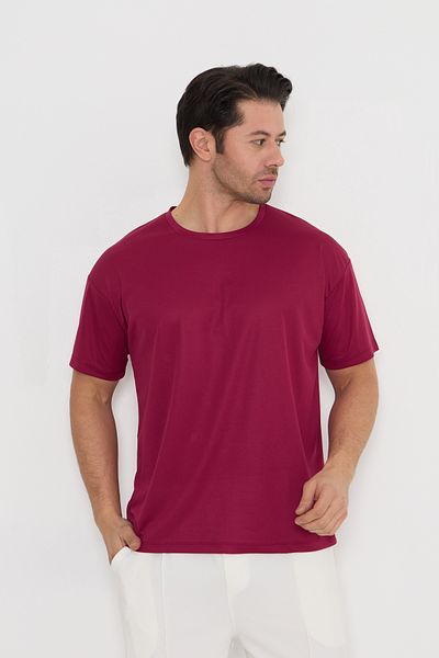 Moda Işık Ανδρικό αθλητικό μπλουζάκι Claret Red - Στρογγυλή λαιμόκοψη και εμπριμέ χρώμα