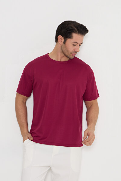 Moda Işık Ανδρικό αθλητικό μπλουζάκι Claret Red - Στρογγυλή λαιμόκοψη και εμπριμέ χρώμα