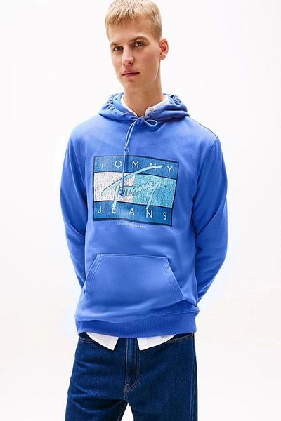 Tommy Hilfiger Tommy Jeans Tjm Reg Dna Flag Twıst Hood Ext Men's Blue Sweatshirt Dm0Dm21100C6E