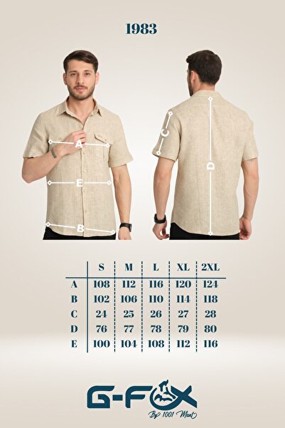 G-FOX Ανδρικό κοντό μανίκι με κανονική εφαρμογή με διπλή τσέπη, κλασικό γιακά, 100% λινό πουκάμισο 1983