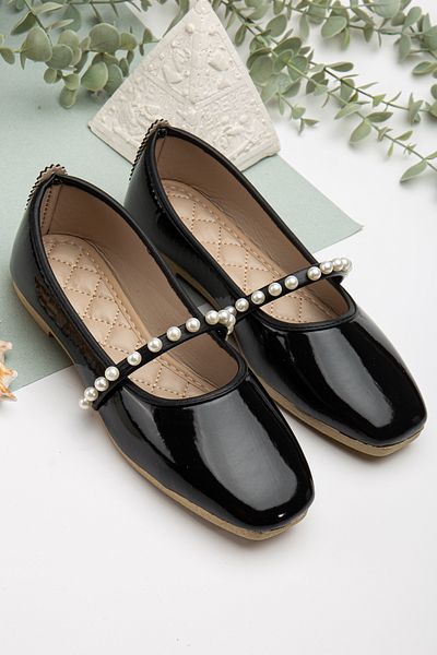 Slipcat Women's Black Skin Pearl Ballerina Home and Outdoor Shoes