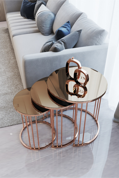 Nies Aksesuar Elzey 3'lü Zigon Ros Kaplamalı Bronz Aynalı