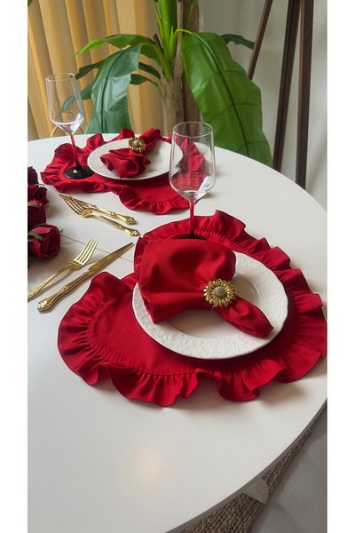 Decamor home 2 Pieces of Red Ruffled American Service Stain Resistant