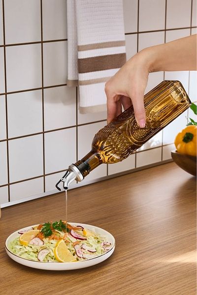 Karaca Daisy Glass Flower Patterned Oil Pot 500 ml Amber