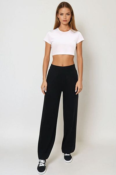 VAGGON Tricotaje negre de damă Pantaloni Palazzo Vgn-x10894