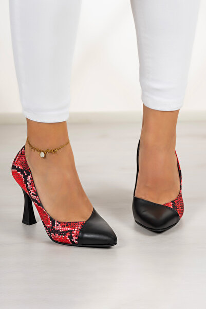 Erkan Saçmacı Jatqılı Plus Kırmızı Yılan Kadeh Topuklu Ayakkabı