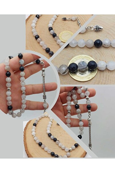 Yasamtohumu Beril (Rutil Kuvars) Taşı Üst Segment Faset Kesim 33lük Tesbih 8m...