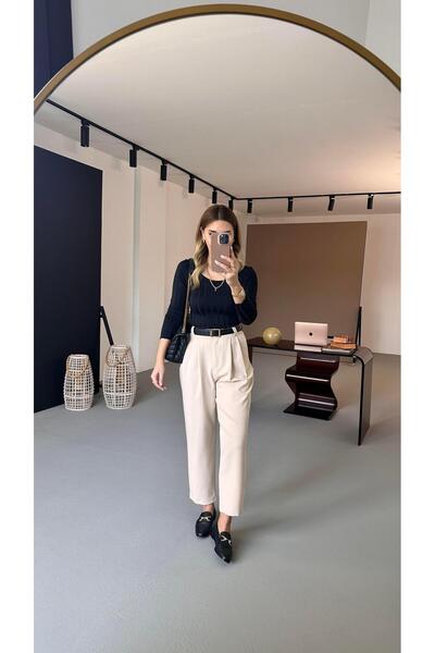 Sezgi Tekin Πλισέ παντελόνι από κρεπ με ελαστική μέση