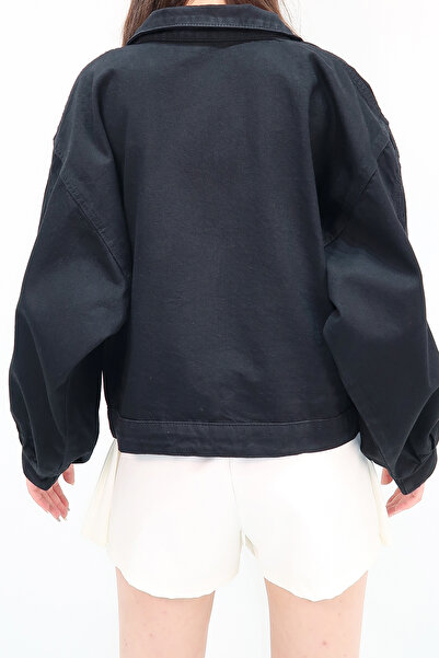 VAGGON Γυναικείο μαύρο μπουφάν με διπλή τσέπη με μπαλόνι μανίκι Vgn-X8010