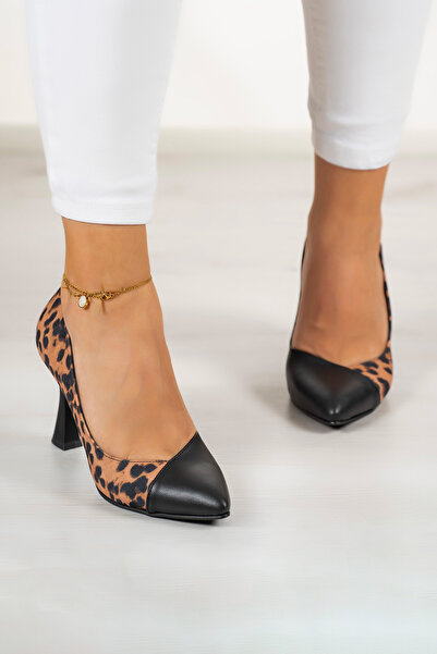 Erkan Saçmacı Jatqılı Plus Black Leopard Glass Heeled Shoes