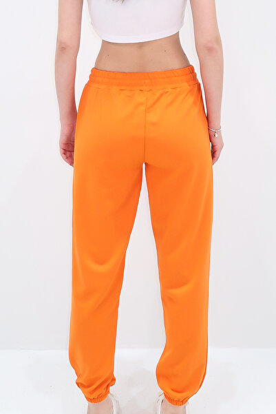 VAGGON Women's Orange Basic Sweatpants with Elastic Waist and Legs Vgn-X5902