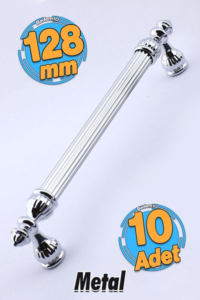 Badem10 10 buc. Mobilier Shah Bucătărie Sertar Dulap Ușă Dulap Culoare Cromată 128 Mm Mâner Metal Mâner Mâner