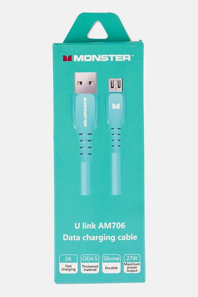 MONSTER U Link Am706 Type Data Charing Cable, Turquoise