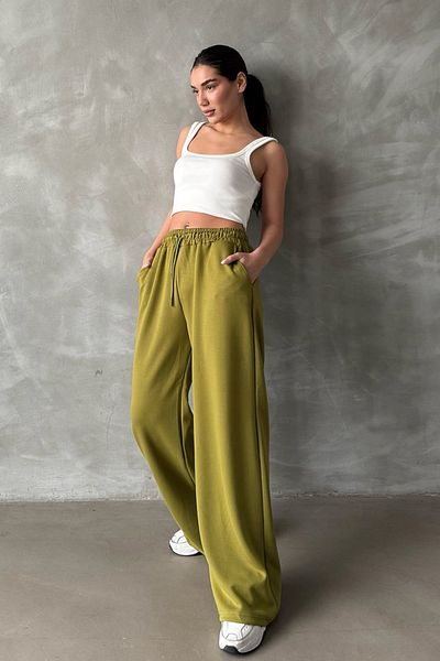 Madmext Pistaziengrüne bequeme Damen-Jogginghose mit weitem Bein - verstellbare Taille MG2122