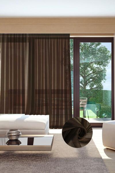 GOCCIA HOME Murcia Dökümlü Tül Perde Pilesiz Acı Kahve