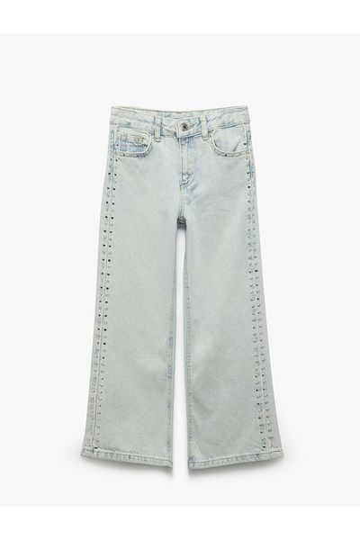 Koton Pantaloni largi din denim cu detalii din piatră de bumbac