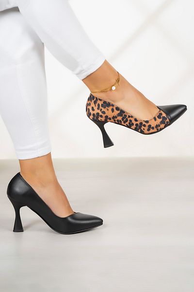 Erkan Saçmacı Pantofi cu toc Jatqı Plus Black Leopard Goblet 9 Cm.
