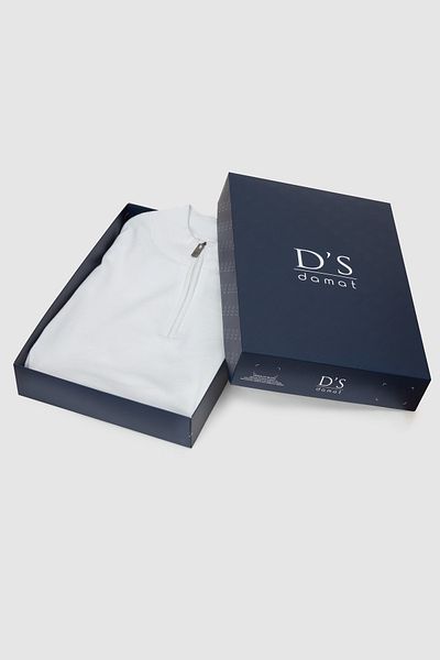 D'S Damat Slim Fit Ecru Boxed Half Zipper Knitwear Sweater