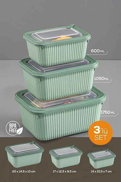 Vienev 3'Lü Vip Rectangular Microadio and Diffrized Suitable 1 Set 1750, 1050, 600 ml