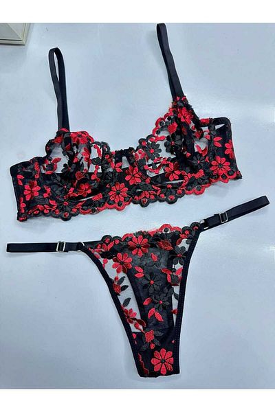 BLUE AVCI LINGERIE Set sutien din dantelă roșu negru