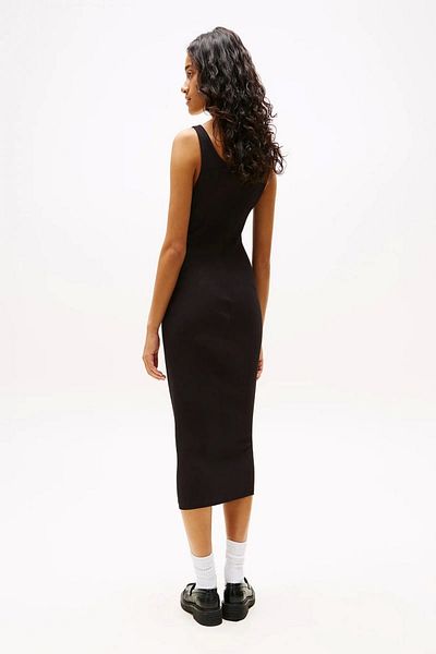 Tommy Hilfiger Women's Ribbed Midi Tight Black Dress