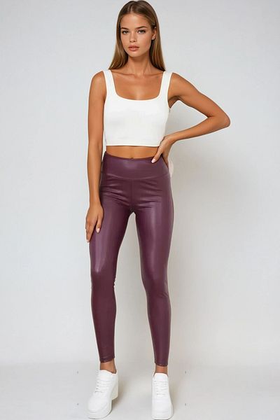 VAGGON Colanți din piele artificială din lycra cu talie elastică pentru femei Prmx7327