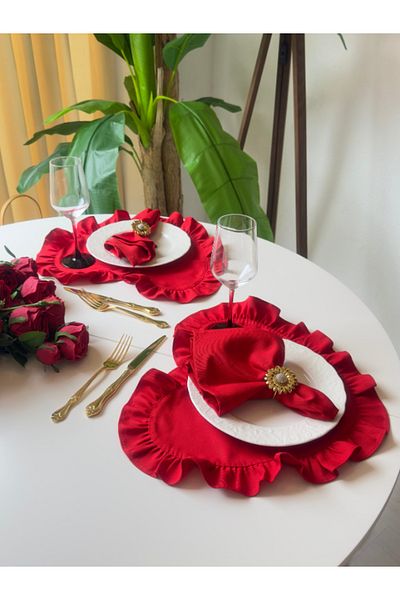 Decamor home 2 Pieces of Red Ruffled American Service Stain Resistant