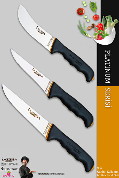 LAZBİSA Platinum Serisi Mutfak Bıçak Seti Et Ekmek Sebze Meyve Bıçağı 3 Lü Se...