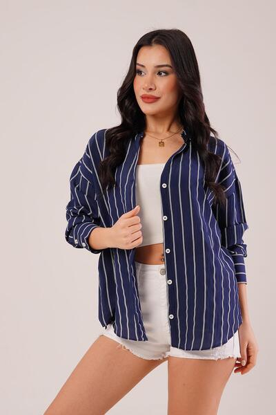 Hipo Trend Rustik Çift Çizgili Lacivert Gömlek