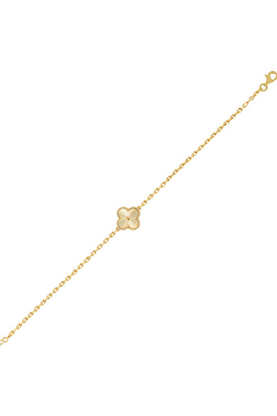 Silveranka 925 Ayar Gümüş Altın Yaldızlı Lazer Işlemeli Yonca Bileklik