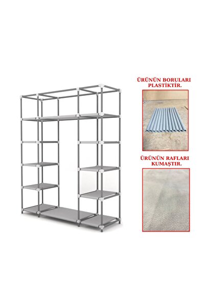 Burak Plastik Profilli Çift Yandan Raflı Kırmızı Bez Dolap Gardırop