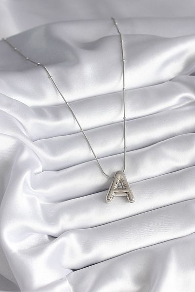 NEZADE STORE 316L Steel Silver Color Bubble "A" Letter Model Women's Necklace - Lisinya