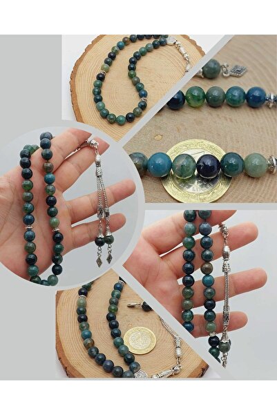 Yasamtohumu مسبحة صلاة من حجر العقيق الطحلب 33 قطعة 8 ملم (55986)