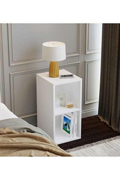 subahome 30 Cm Mdf Modern Beyaz Komodin Çok Amaçlı Yan Sehpa, Duvar Ünitesi Ç...