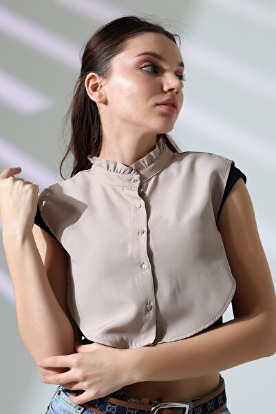 SCHIK Βαμβακερό βολάν γιακά - Αποσπώμενο μισό πουκάμισο Mink Sckwm24gml02