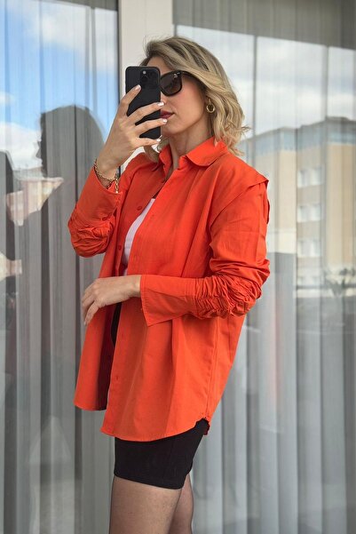 Kubos Moda قميص برتقالي بأكمام طويلة وأكمام طويلة