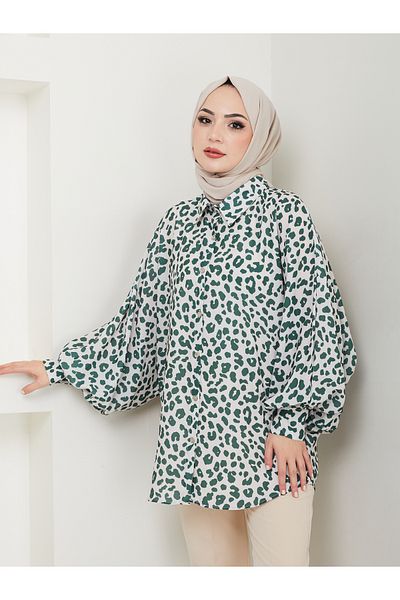 EFSUN MODA ΠΟΥΚΑΜΙΣΟ ΜΑΚΡΥΜΑΝΙΚΟ ΣΧΕΔΙΟ ΛΕΟΠΑΡ 2508 ΣΜΑΡΑΓΔΟΣ ΜΕΓΕΘΟΣ 38