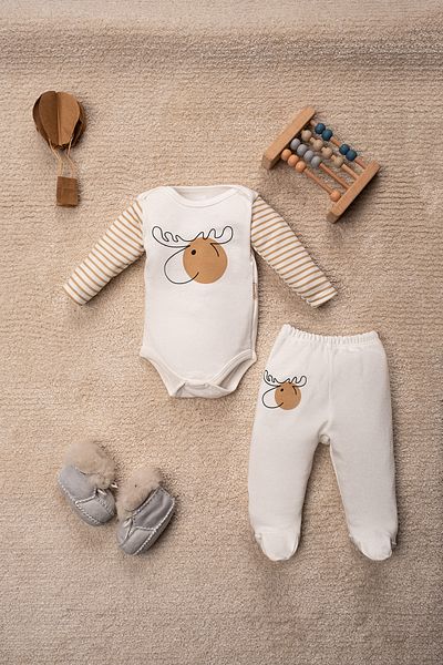 Mai Perla Deer Patterned 6 Piece Set of 3 Baby Set