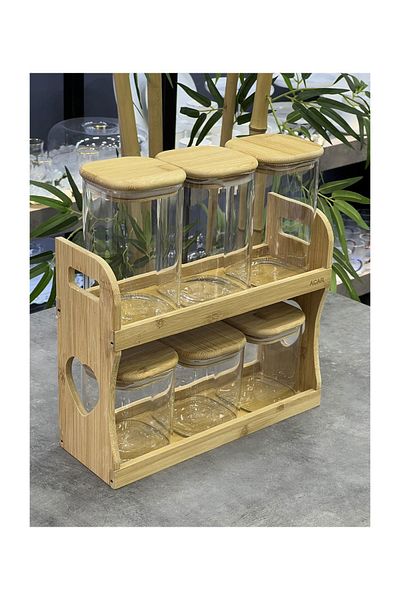 ACAR Malib Bamboo Borosilicate Glass 6-Piece Spice Rack