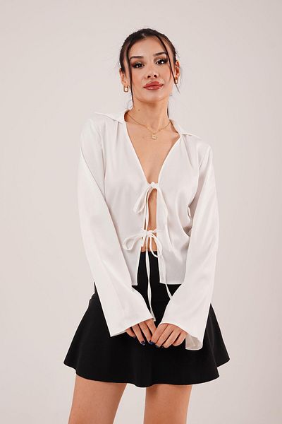 Hipo Trend Satin Front Tie White Elegance Blouse