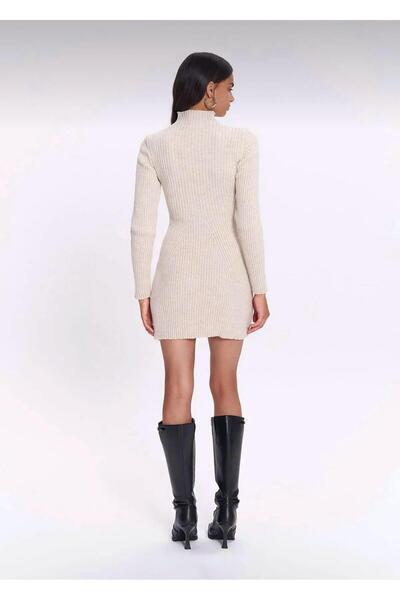 Quzu Uzun Kollu Mini Triko Elbise
