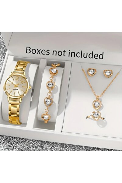 stainless steell VİP altın renk kuvars saat 6 parça takı set