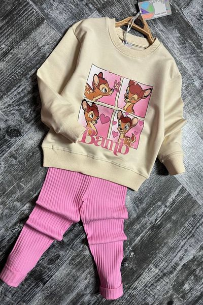 EQRU Girls' Long Sleeve Two Yarn Seasonal Set with Leggings - Pink