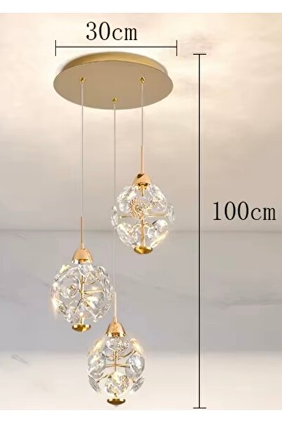 burenze Modern Led Sarkıt Avize French Gold Kristal Taşlar Şık Görsellilk Katar 3 lü