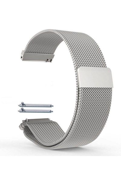 onlinekordon F0Ssil 22mm Metallic Silver Watch - Steel Mesh Band with Magnets and Pins