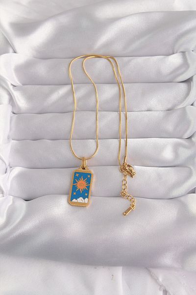 NEZADE STORE 316L Steel Gold Color Blue Enamel Sun Model Tarot Necklace - Lisinya