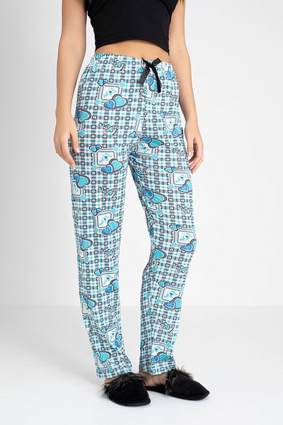 DONEX Bumbac, țesătură subțire, respirabilă, panglică, detaliu în talie, imprimat, fără buzunare, pantaloni de pijama pentru femei