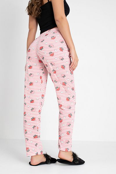 DONEX Cotton Thin Breathable Fabric Ribbon Waist Detail Printed Women's Sleepwear Bottoms Without Pockets