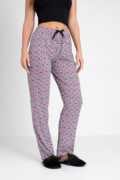 DONEX Cotton Thin Breathable Fabric Ribbon Waist Detail Printed Women's Sleepwear Bottoms Without Pockets