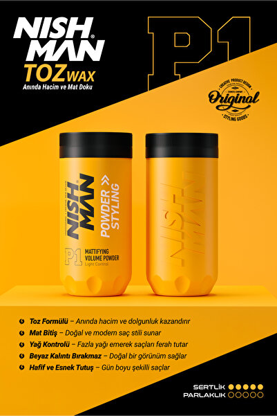 NISHMAN P1 Toz Saç Şekillendirici Wax – Anında Hacim Ve Mat Görünüm – Hafif Kontrol – 20gr